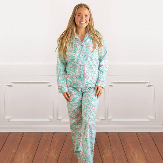 Mahjong Stripe PJ Set with Pants & Long Sleeve Top: XS/S