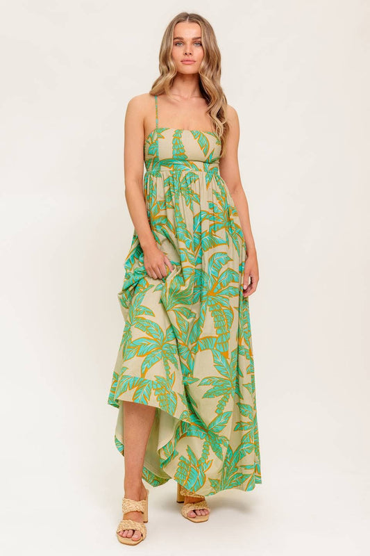 Palm Sundress: Taupe & Aqua
