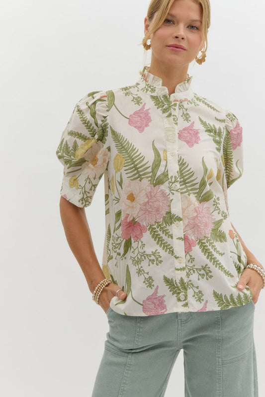 *PRE ORDER* White Floral Button Up Top