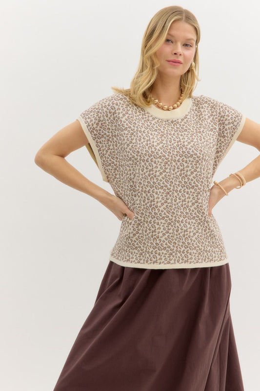 Leopard Knit Top: Ecru