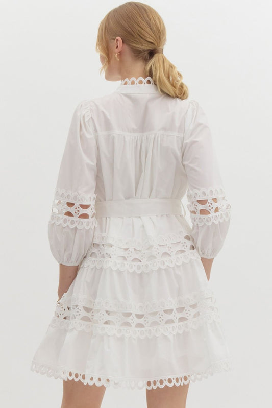White Lace 3/4 Sleeve Dress