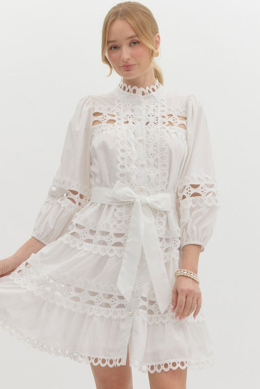 White Lace 3/4 Sleeve Dress