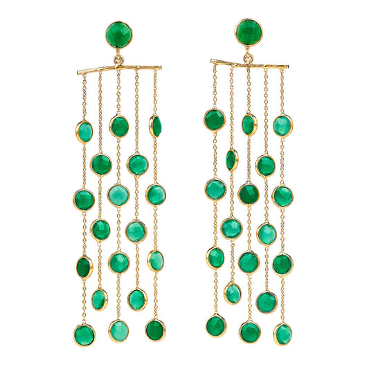 Green Onyx Multi Strand Chandelier Earrings: Green Onyx