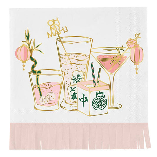 Fringed Cocktail Napkins - Mahjong: 13"L x 7"W