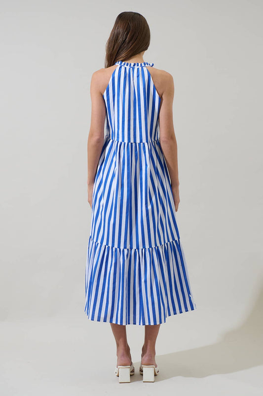 Bey Stripe Zelie Sleeveless Midi Dress: Blue & White