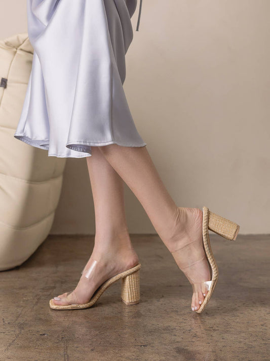 The Francee Transparent Double Strap Raffia Heel: NATURAL