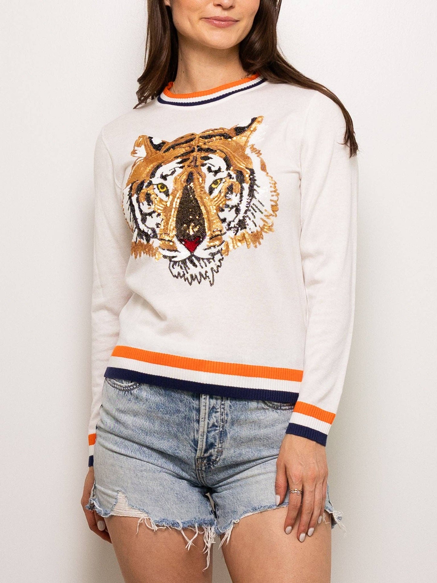 Long Sleeve Thin Knit Auburn Tiger Sweater: XS