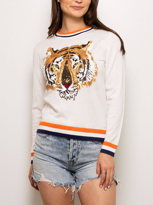 Long Sleeve Thin Knit Auburn Tiger Sweater: XS