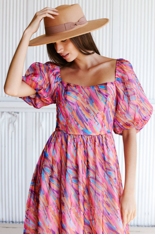 Floral Organza Puff Sleeve Dress