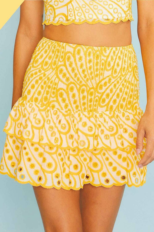 Scallop Edge Ruffle Eyelet Lace Skirt