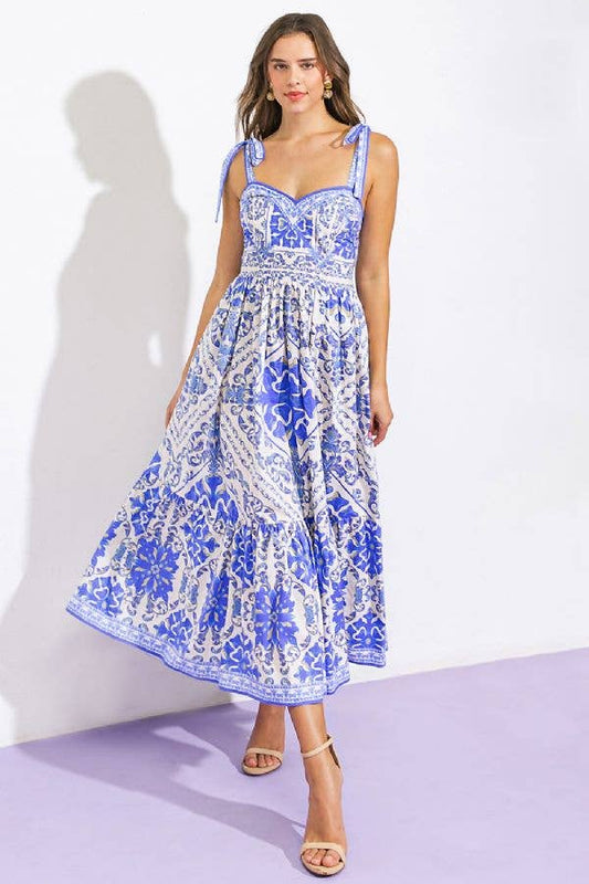 A printed woven midi dress - ID20742: IVORY BLUE / Contemporary / L