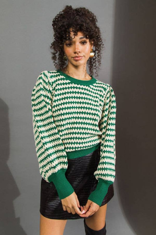 Green & Ivory Stripe Sweater